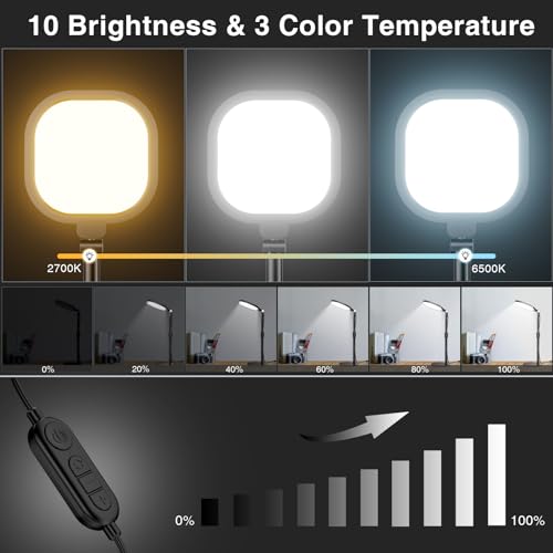 2 Packs Video Conference Lights for Zoom Meeting, LitONES Podcast Lighting Kit for Working from Home Office, Desktop Video Light with Stand and Phone Holder CRI 97.8 - color: Black-2packs