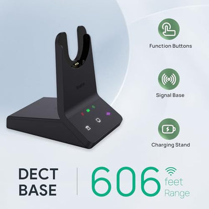Yealink WH64 DECT & Bluetooth Dual Teams Wireless Headset, 606 ft Range On Ear Work Headphones with 3X Noise Cancelling Mic, 32H Talk Time, Ringer, Office Headsets for Desk IP Phone, PC,Cellphone - style: WH64 Dual-Teams