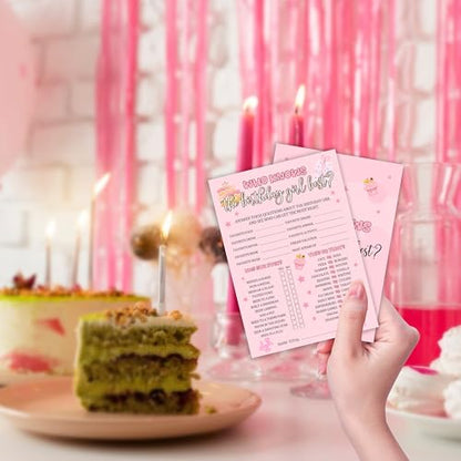 Birthday Party Games, Who Knows The Birthday Girl Best, 25 Pcs Double-Sided Fill-in Card Set for Guests, Fun Birthday Game for Teen Adults – A09