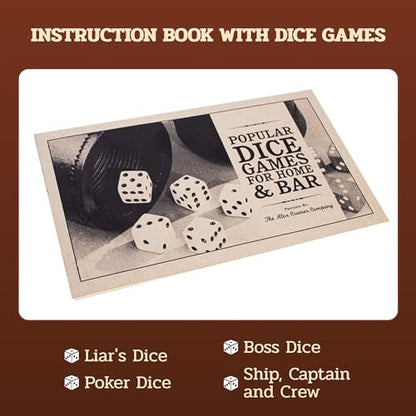 Alex Cramer Golden Gate Dice Shaker Cup Set - 5 White Dice, Drawstring Pouch & Book of Dice Games (Liar’s Dice) Included - Leather Dice Cup - Quiet Shaking. - style: Leather Dice Cup-black liner