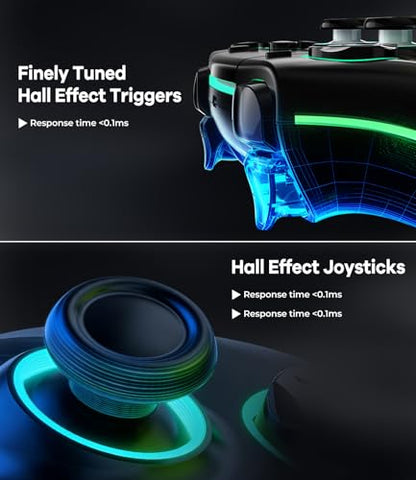 Wireless Controller for PS5/PC/MAC/iOS/Android/Steam Deck, Gamepad with 7 Variable Color RGB Lights/Hall Effect Joystick&Trigger/Dual Vibration/Turbo/Programmable/Headset Jack/1500 mAh Battery