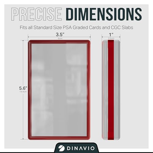 PSA Graded Card Display Acrylic Case for Standard PSA and CGC Slabs - Slab Case - PSA Card Case - Graded Card Display Case - Updated Dimensions - Stand Included (Red Border) - color: Red Border