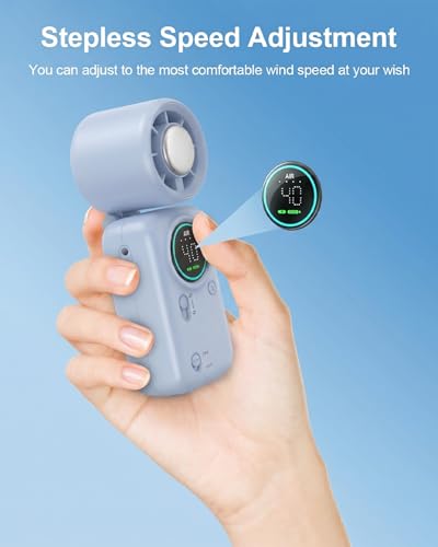 Handheld Turbo Fan with Ice Cooling, 20000 RPM Personal Fan with Stepless Speed, 6000mAh Rechargeable Up to 20H, LED Display Mini Fan for Office Desk Home Watching Game Outdoor Travel - color: Blue