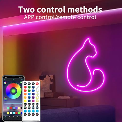 100FT RGB Neon Rope Lights,24V Neon Lights with Remote/APP Control | IP65 Waterproof Flexible RGB Neon LED Strip Lights for Bedroom Room DIY Decoration（2 Rolls of 50ft with Snap &Screws） - size: 100FT
