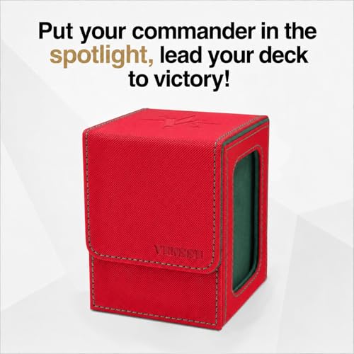 MTG Deck Box with Commander Display, Fits TCG Cards (Red&Green) | Holds 120 Single/100 Double-Sleeved Cards, Fit MTG/PTCG/OPTCG Cards, Strong Magnet, PU Leather, With 2 Dividers & 1 Toploader - color: Red and Green