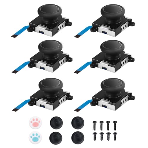 Joycon Joystick Replacement 6 Pack, Replacement Joy-stick Analog Thumb Stick for Switch Joycon Controller & Switch Lite, Left/Right Analog Joystick with Thumbstick Caps & Screws (6pcs Black) - color: 6pcs Black