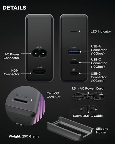 Lenovo GaN Charging Dock, Multiport Docking Station w/ 60W PD, HDMI, USB-C, USB-A, Micro SD, Power Adapter & Dock in One, Compact Design, Sustainable Materials, Home Office Gaming Dock Stand Console - style: GaN Charging Dock