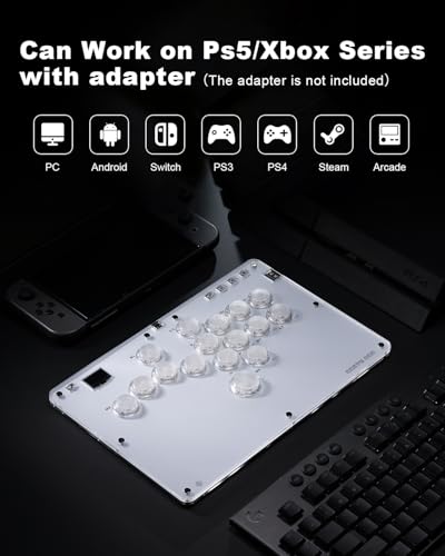 ONEED Haute42 Leverless Controller Arcade Stick R16: Leverless Controller with Rims,Leverless Arcade Stick for PC/PS4/Switch Game,Crystal Low-Profile Switch FightPad Support Hot Swap & SOCD - color: White