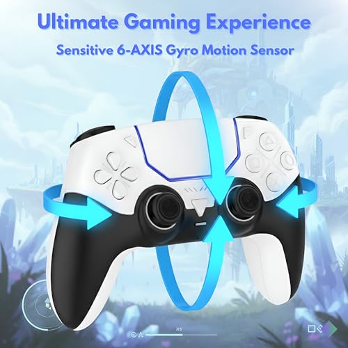GioMay Pro Wireless Controller Compatible with PS5 – Hall Effect Joysticks, Bluetooth 5.3, Programmable Back Buttons, Dual Vibration, 6-Axis Gyro, Works with PC, Steam, iOS & Android (Blue) - color: Blue