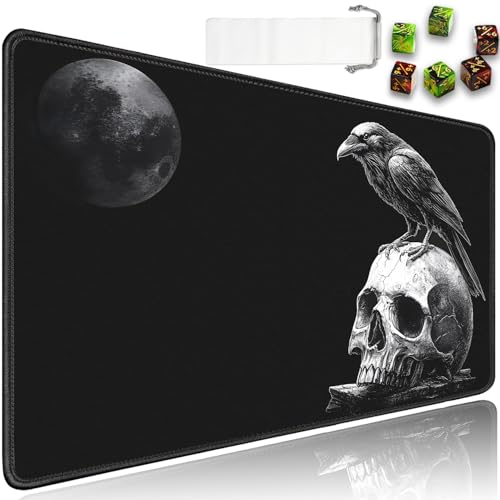 for MTG Game Playmat - 24 x 14 inches with Dices and Storage Bags, Non-Slip Base for TCG and Board Game Card Mats, Trading Card Games Mat, Crows and Skeletons, Black Pattern Collectible Card Playmats - color: Jv-playmat-p7-1-h221
