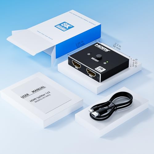 8K HDMI 2.1 Switch Bi-Directional - 2 in 1 Out Switcher/1 in 2 Splitter Supports 8K@60Hz & 4K@60Hz, 48Gbps, 4:4:4bit,UlrtaHD High Resolution Switch Between 2 Inputs or Toggle Displays