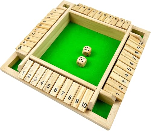 Wooden Shut The Box Game 4 Player Math Dice Board Games | Classic STEM learning tool for kids 8-12, adults & seniors during family night, classroom recess or travel camp - color: Natural Wood Color