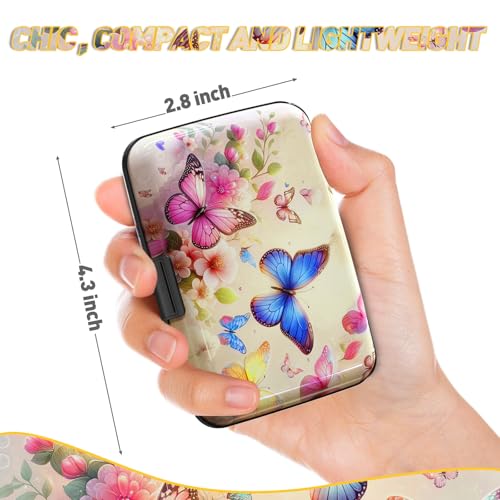 Credit Card Holder, Colorful Butterfly Mini RFID Small Aluminum Card Wallet | Blocking Slim Metal Business Card Case, RFID Blocking Front Pocket Wallet Hard Case Durable CC Holder for Women Girl - color: Colorful Butterflies