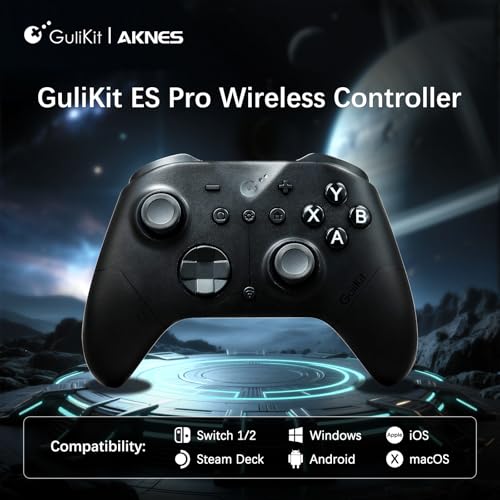 GuliKit ES PRO Wireless PC Controller for Switch 1/2, Windows/Steam Deck | 3.25ms Low Latency,Magnetic TMR Joysticks, Support Switch1/2 Wake-Up, Tactile Switch D-pad, Black - color: Black