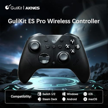GuliKit ES PRO Wireless PC Controller for Switch 1/2, Windows/Steam Deck | 3.25ms Low Latency,Magnetic TMR Joysticks, Support Switch1/2 Wake-Up, Tactile Switch D-pad, Black - color: Black