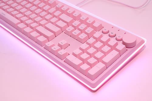i-rocks K71M RGB Mechanical Gaming Keyboard with Media Control Knob, Switches (Red), 107 Keys w/Full NKRO, PBT Keycaps, Multimedia Hotkeys, Detachable USB-C Cable and Onboard Storage, Pink - color: Pink, size: Switches (Red)