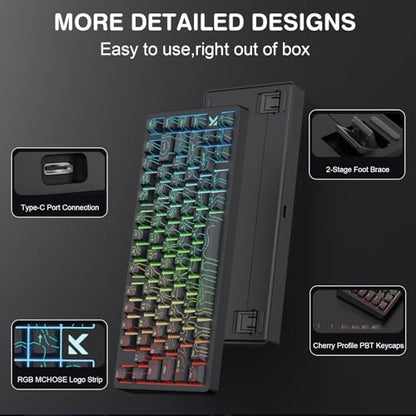 x MCHOSE Jet75 Magnetic Keyboard, 75% Wired Hall Effect Gaming Keyboard (Topograhic Black, God Switch) - color: Topograhic Black, size: God Switch
