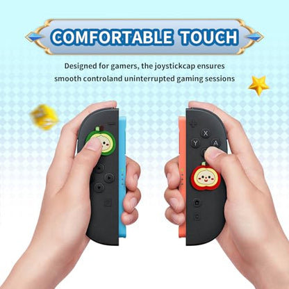 PERFECTSIGHT Cute Apple Switch 2 Joycon Thumb Grips Caps, 4 PCS Switch2 Kawaii 3D Silicone Analog Thumbstick Button Cover for NS Switch 2 Joystick Caps - color: Red+Green Apple