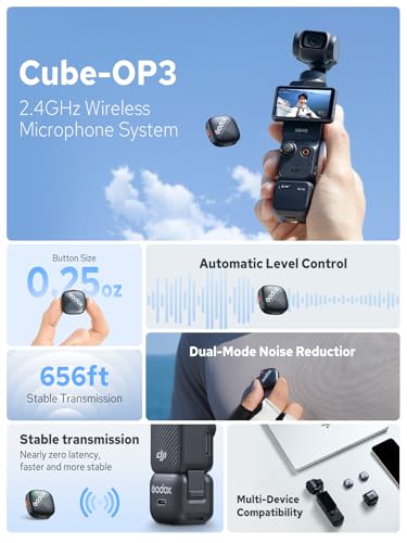 GODOX Cube-OP3 Wireless Lavalier Microphone System | 48kHz 24비트 고해상도, 소음 감소, 18W 고속 충전, DJI Osmo 포켓 1.114m 범위, USB-C TX 및 RX 카메라 폰 PC용