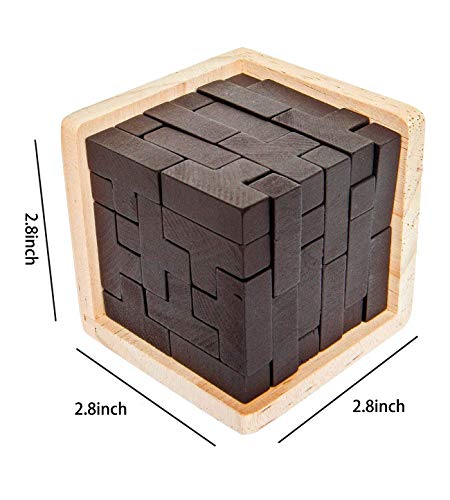 AHYUAN Wooden Brain Teaser Puzzles Cube Stocking Stuffers Wooden Puzzles T-Shaped Jigsaw Logic Puzzle Educational Games Toy for Kids and Adults (Coffee) - color: Coffee