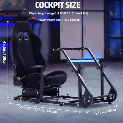 Marada Racing Simulator Cockpit with Black Seat Fit for Fanatec,for PXN,for Thrustmaster,for Logitech G29 G27,Adjustable Stable Monitor Mounting Frame with Gear Shifter Mount,Pedal & Wheel Not Include