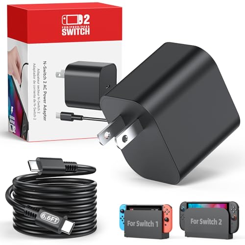 Switch 2 Charger with 6.6FT(2M) Charging Cable - 60W AC Power Adapter Support 4K TV Dock Mode, Power Supply 20V/3A for Nintendo Switch/OLED/Lite&Steam Deck, Xbox 360 Console - Original Quality (6.6FT) - size: 6.6FT