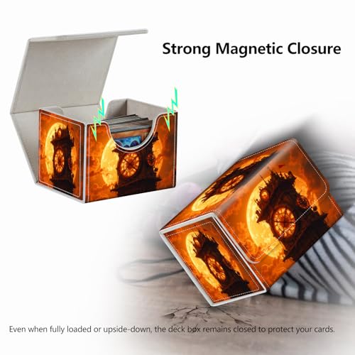 Strong Magnet for TCG MTG Commander Deck Box Playing Card Case Magic Deck Box Creative Pattern Trading Card Storage Box for Collectible Games, Golden Sunset Clock Tower - color: Golden Sunset Clock Tower