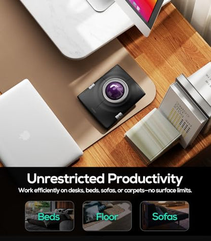 Nulea M512 Wireless Trackball Mouse, Ergonomic 55mm Trackball, Adjustable DPI for Precise Control, Left or Right Hand Compatible, Rechargeable, Multi-Device Bluetooth & 2.4GHz for PC（Purple） - color: D-Purple