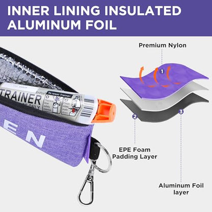 Portable EpiPen Carry Case, Insulated Emergency Medical Bag Maintain Med effectiveness, Fits 1 EpiPen, Asthma Inhaler, Auvi-Q, Allergy Medication, Travel EpiPen Holder for Adults or Kids (2PCS Purple) - color: 2PCS Purple