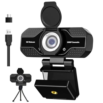 1080P HD Webcam with Microphone, Noise Cancellation, Privacy Cover, Wide-Angle Lens, Auto Light Correction, Plug & Play USB Webcam for Laptop, Desktop, PC, Zoom, Skype, Stream - style: 1080P
