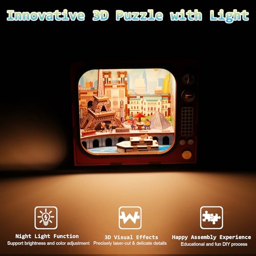 Street View of Paris 3D Wooden Puzzle with LED Lights, DIY Craft Model Kit for Adults & Kids, Elegant Home Decor and Creative Gift Idea - style: Street View of Paris