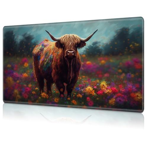 MTG Playmat,Game Play Mat for MTG TCG 24 x 14 inches Cards Game Playmats,Trading Card Game Stitched Play Mats Commander Deck Gaming Desk Mat Card Gameplay Mats-Art Highland Cow - color: Art Highland Cow, size: NO Zone