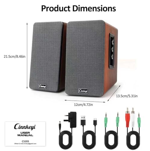 PC Speakers 50W,Wooden 2.0 Bookshelf Speakers | Bluetooth, RCA, AUX (3.5mm), USB (DSP) Inputs | Strong Bass Computer Speakers for Turntable, TV, Laptop,Record Player