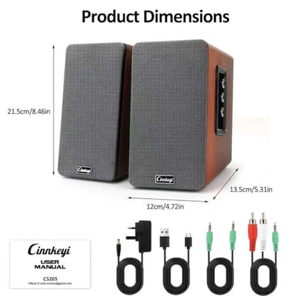 PC Speakers 50W,Wooden 2.0 Bookshelf Speakers | Bluetooth, RCA, AUX (3.5mm), USB (DSP) Inputs | Strong Bass Computer Speakers for Turntable, TV, Laptop,Record Player