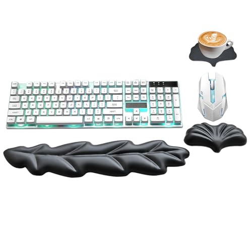 Ergonomic Keyboard Wrist Rest, Leaf Shape Wrist Rest for Computer Keyboard | PU Leather Memory Foam Keyboard Pad and Cute Mouse Wrist Pad for Gaming, Office, Computer, Easy Typing Pain Relief, Black - color: Black
