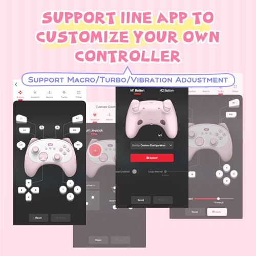 IINE Wireless Controller with Charging Dock – for PC, Switch, Android, iOS, Wireless & Wired Gamepad with Macro, Turbo, 6-Axis Motion, Rumble, Headphone Jack, Ergonomic Controller for Small Hands (Pink) - color: Pink