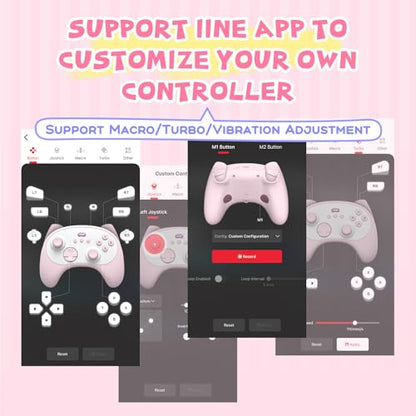 IINE Wireless Controller with Charging Dock – for PC, Switch, Android, iOS, Wireless & Wired Gamepad with Macro, Turbo, 6-Axis Motion, Rumble, Headphone Jack, Ergonomic Controller for Small Hands (Pink) - color: Pink