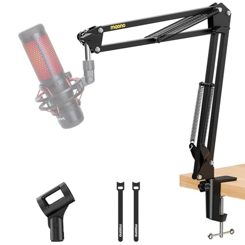 MAONO Boom Arm Microphone Stand: Adjustable Metal Suspension Mic Boom Arm for Podcast Gaming Streaming Recording,with Desk Clamp and 3/8" to 5/8" Screw Adapter-Max Load 1KG BA20 Black | 1kg max load, 3/8 to 5/8 adapter, suspension design, podcast gaming s