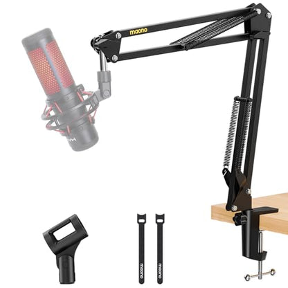 MAONO Boom Arm Microphone Stand: Adjustable Metal Suspension Mic Boom Arm for Podcast Gaming Streaming Recording,with Desk Clamp and 3/8" to 5/8" Screw Adapter-Max Load 1KG BA20 Black | 1kg max load, 3/8 to 5/8 adapter, suspension design, podcast gaming s