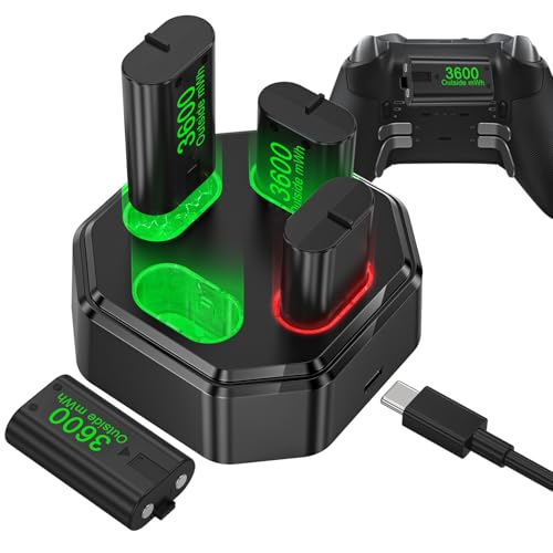 4 Pack Rechargeable Battery Pack Compatible with Xbox Series S/X,Charger Dock with 4 x 3600mWh NiMH Controller Battery Pack for Xbox One Wireless Controller - color: Green