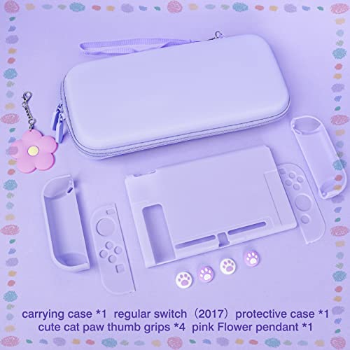 DLseego Switch Case Set Carrying Case with 10 Slots Cute Protective Dockable Hard Shell with 4PCS Glitter Cat Paw Thumb Grips Caps and 1PC Flower Blossom Chain For Switch 2017 (Purple) - color: Purple, size: Switch 1 6.3inch