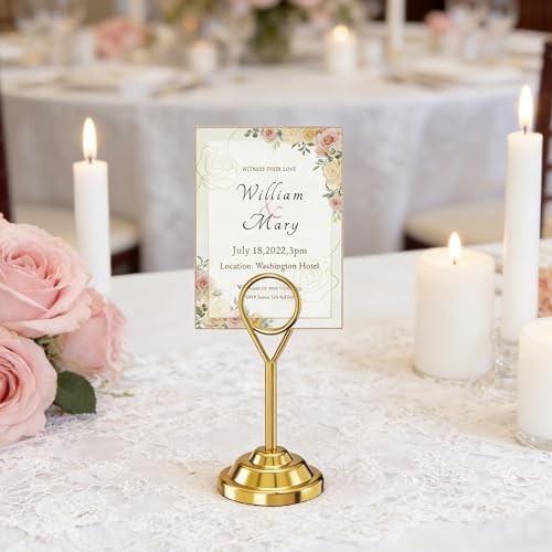 Urban Deco 16 Pieces Table Card Holder Place Card Holders 4 inches Steel Card Holders for Photos, Food Signs, Memo Notes, Weddings, Restaurants, Birthdays (Gold Round) - color: Gold Round