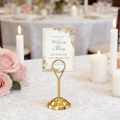 Urban Deco 16 Pieces Table Card Holder Place Card Holders 4 inches Steel Card Holders for Photos, Food Signs, Memo Notes, Weddings, Restaurants, Birthdays (Gold Round) - color: Gold Round