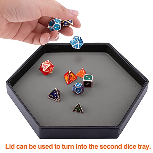 SIQUK Dice Tray with Lid Hexagon Dice Rolling Tray Dice Holder for Dice Games Like RPG, DND and Other Table Games, Gray - color: Gray