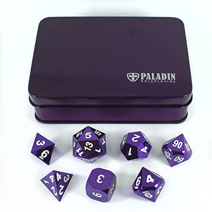 Purple Metal Dice - Full Polyhedral Set - in Presentation Case