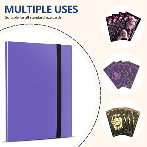 Card Binder, EDUDIIU 9 Pockets Premium Trading Card Binders, Cards Collection Binder Album, Side Loading Yugioh Holder Book for Sport, Football, Baseball Collector - Purple - color: Purple