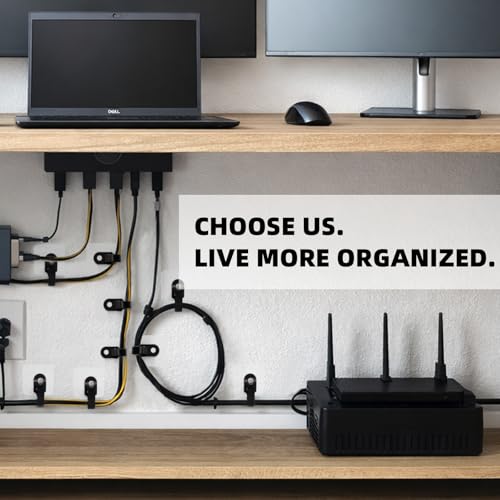 Cord Organizer with Adhesive Hooks, Reusable Cable Management for Desk & TV, Adjustable Hook and Loop Cable Ties, Easy Install & Remove, Under Desk Wire Organizer -12 Hooks + 20 x 5“ Straps - style: Hook-and-loop