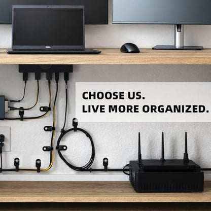 Cord Organizer with Adhesive Hooks, Reusable Cable Management for Desk & TV, Adjustable Hook and Loop Cable Ties, Easy Install & Remove, Under Desk Wire Organizer -12 Hooks + 20 x 5“ Straps - style: Hook-and-loop