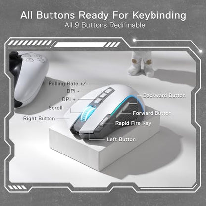Redragon M612 Wireless RGB Optical Gaming Mouse 8000 DPI Remapping Keys | Cable-Free 0 Delay, Redefine Keybinding Macro, Vibing Backlight, Ergonomic Grip Body Comfort - color: Gray, style: Wireless