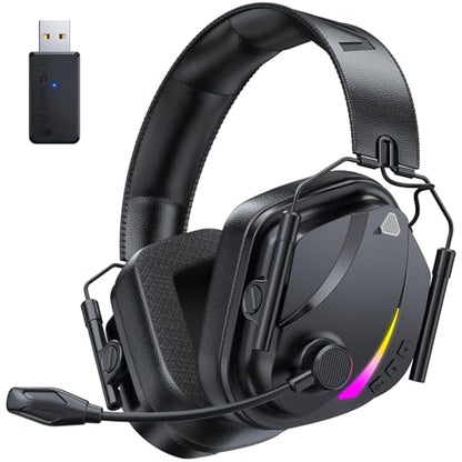 Vakedy Wireless Gaming Headset for PS5, PS4, PC, 2.4GHz Low-Latency & Bluetooth 5.4 Gaming Headphone with Noise Canceling Mic, 50mm Drivers, 50H Battery Wireless Headset for Switch, Mobile, Mac - color: Matte Black